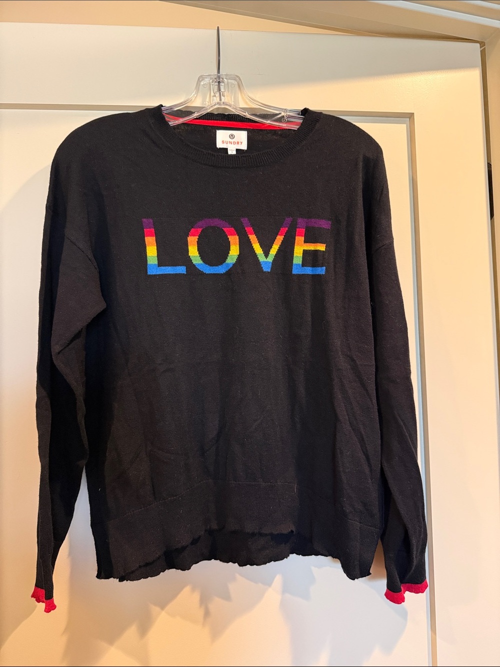 Sundry rainbow 🌈 "love" black sweater